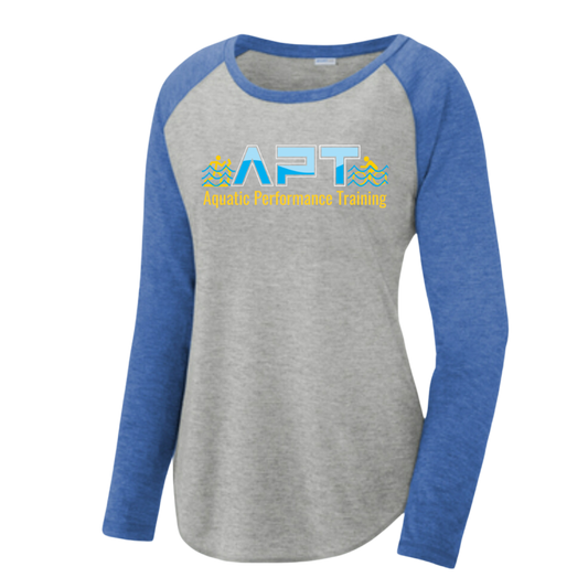 APT Womens - Long Sleeve Tri-Blend Wicking Scoop Neck Raglan Tee